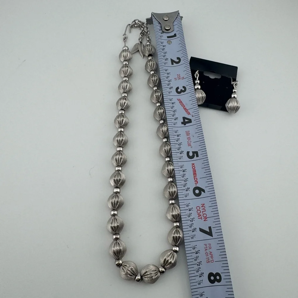 Whiting and Davis Vintage Brushed Silver Bead‎ Necklace And Earring Set